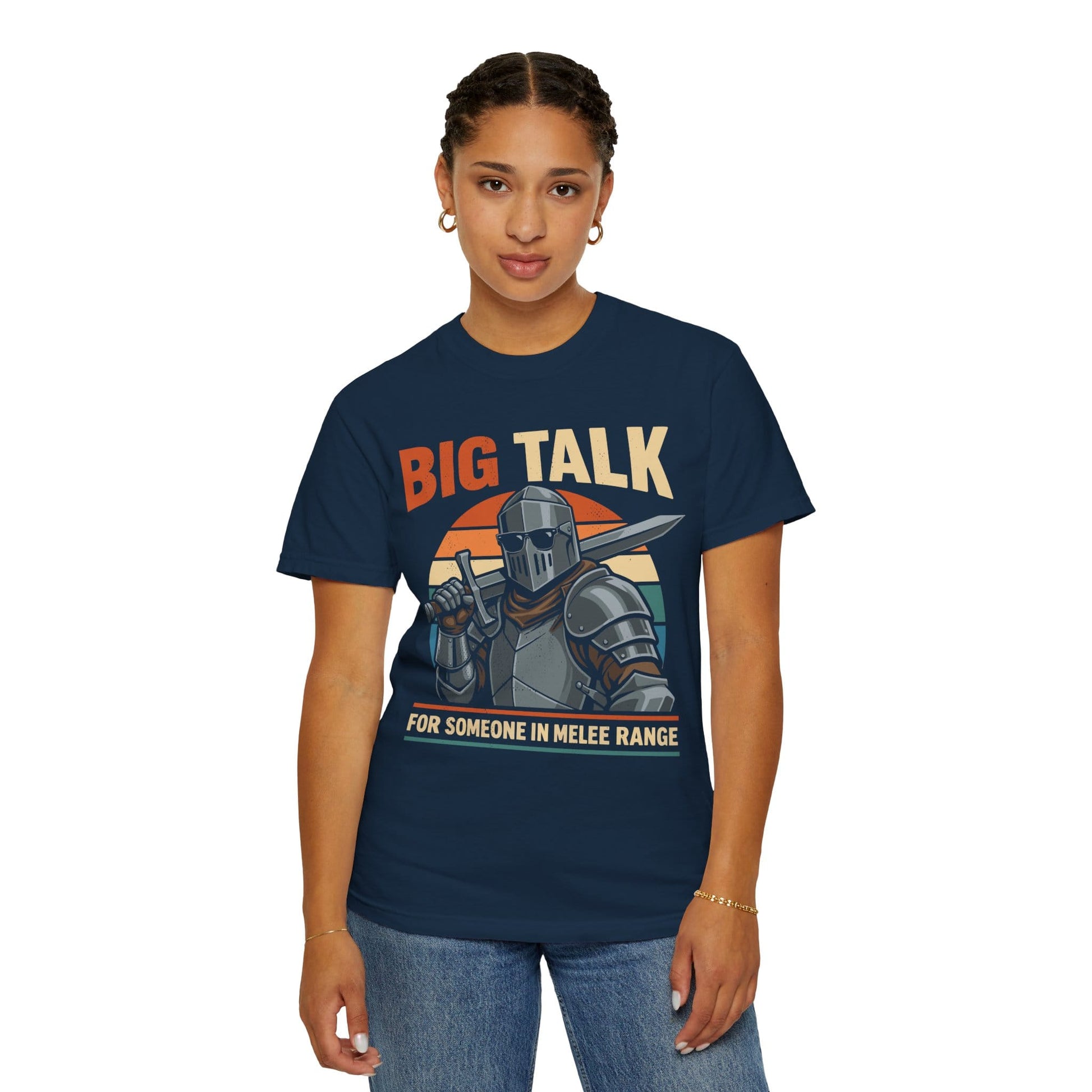 Printify T-Shirt Big Talk For Someone in Melee Range T-shirt - Comfort Colors