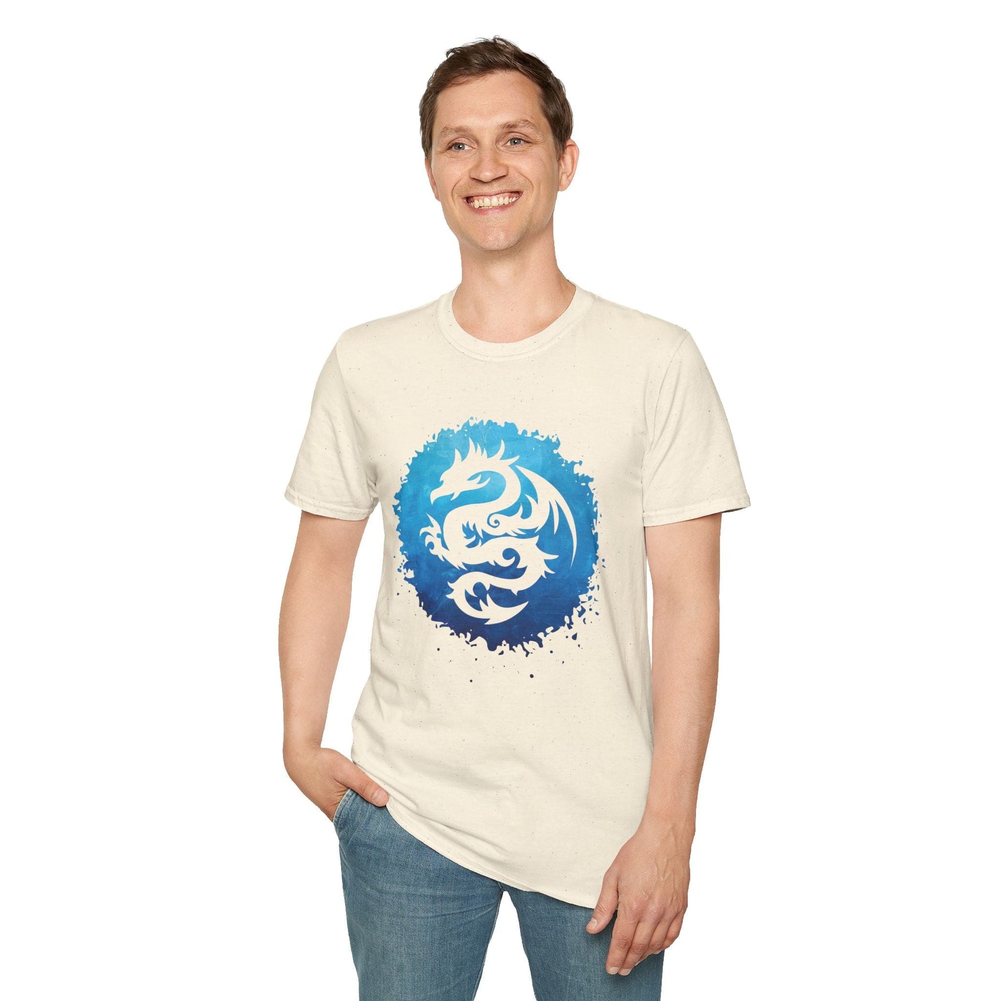Printify T-Shirt Blue Dragon Silhouette T-Shirt