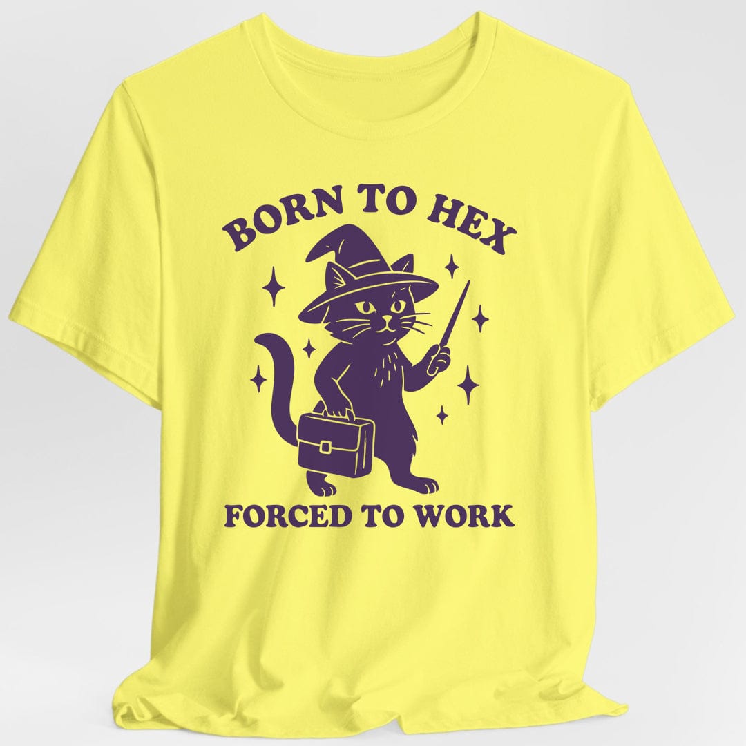 Printify T-Shirt Cornsilk / S Born to Hex Forced to Work Cat T-Shirt