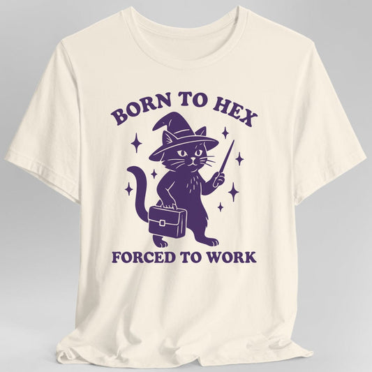 Printify T-Shirt Natural / S Born to Hex Forced to Work Cat T-Shirt
