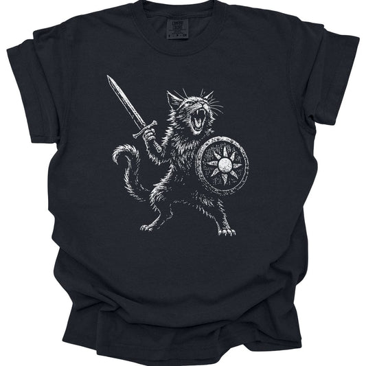 Printify T-Shirt Black / S Cat Fighter Fantasy Shirt - Comfort Colors