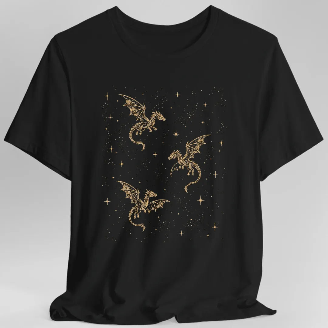 Printify T-Shirt Black / S Celestial Dragons and Stars T-Shirt