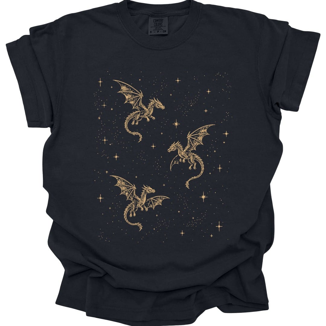 Printify T-Shirt Black / S Celestial Dragons and Stars T-shirt - Comfort Colors