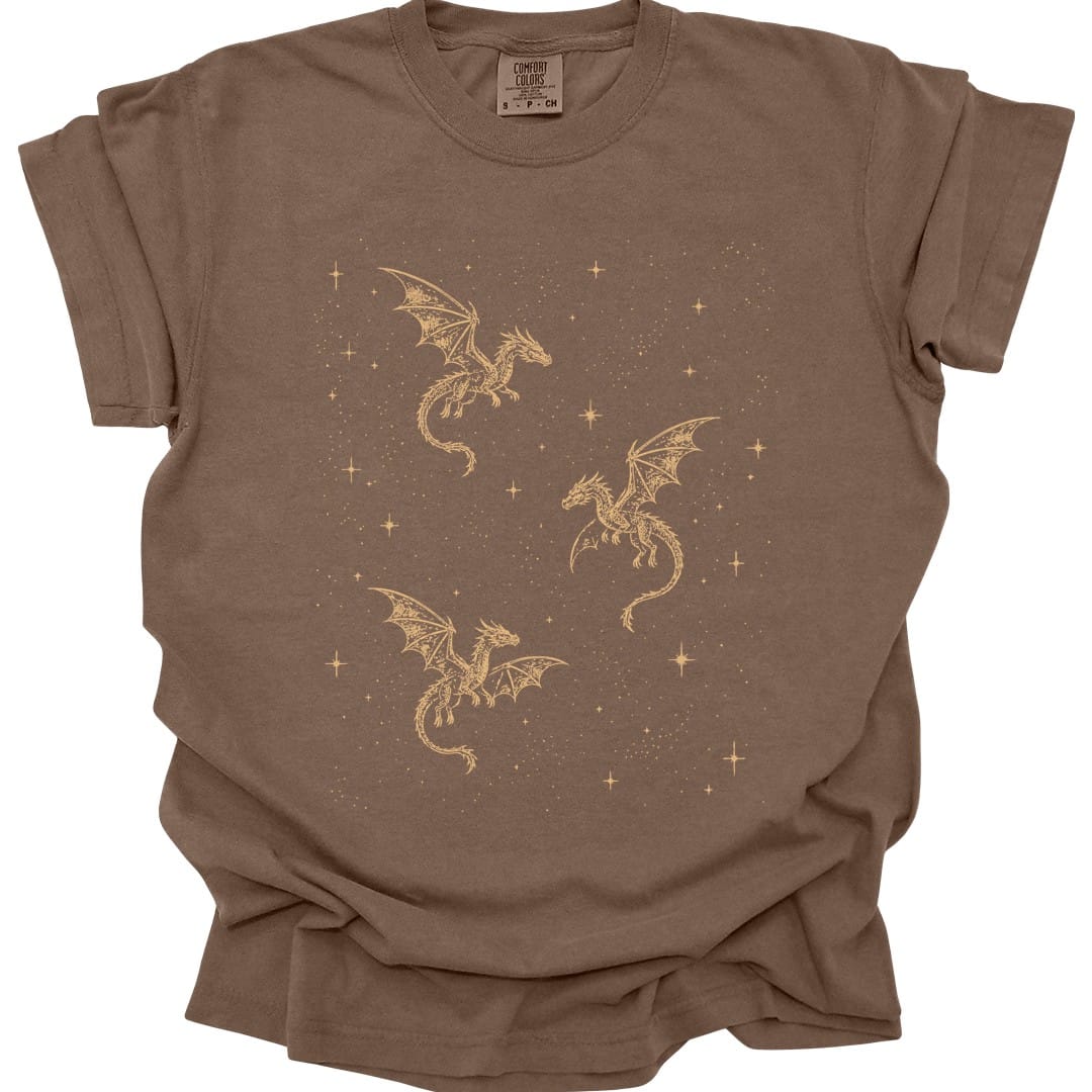Printify T-Shirt Espresso / S Celestial Dragons and Stars T-shirt - Comfort Colors