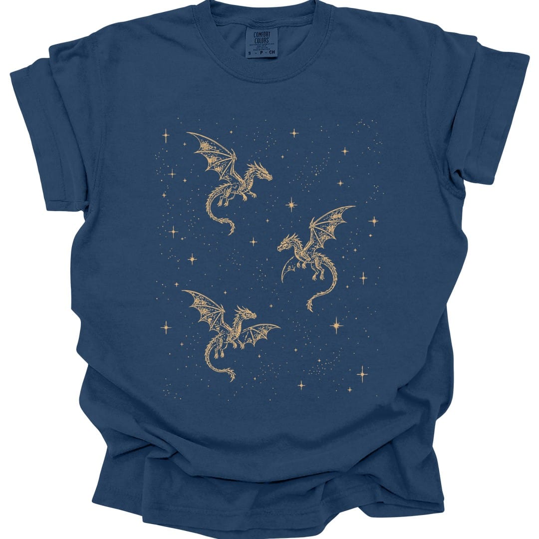 Printify T-Shirt True Navy / S Celestial Dragons and Stars T-shirt - Comfort Colors