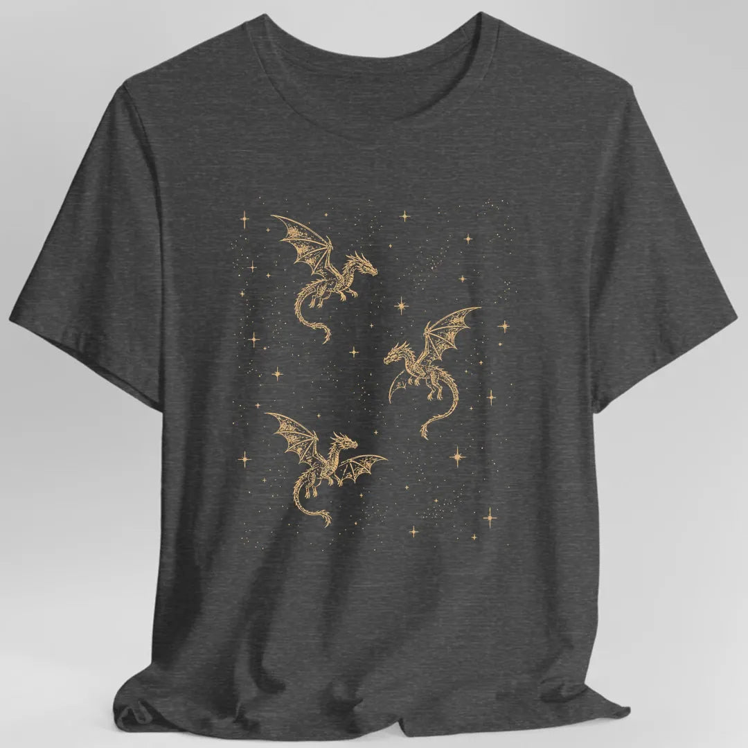 Printify T-Shirt Dark Heather / S Celestial Dragons and Stars T-Shirt