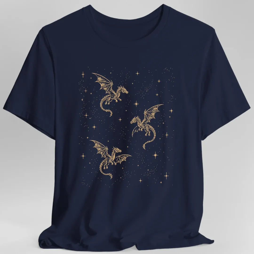 Printify T-Shirt Navy / S Celestial Dragons and Stars T-Shirt