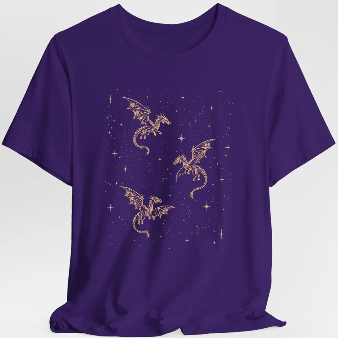 Printify T-Shirt Purple / S Celestial Dragons and Stars T-Shirt