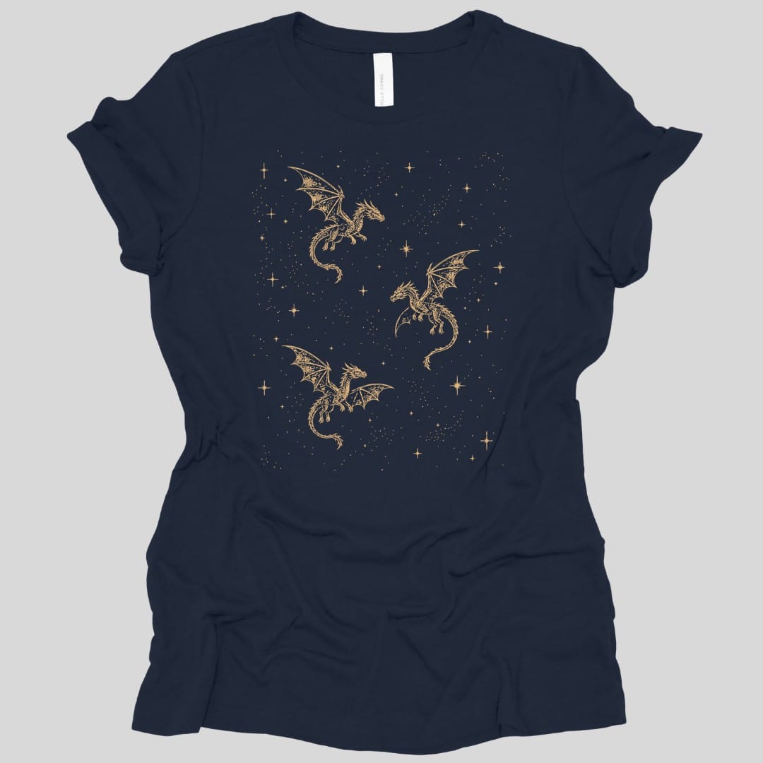Printify T-Shirt Navy / S Celestial Dragons and Stars Women's T-shirt