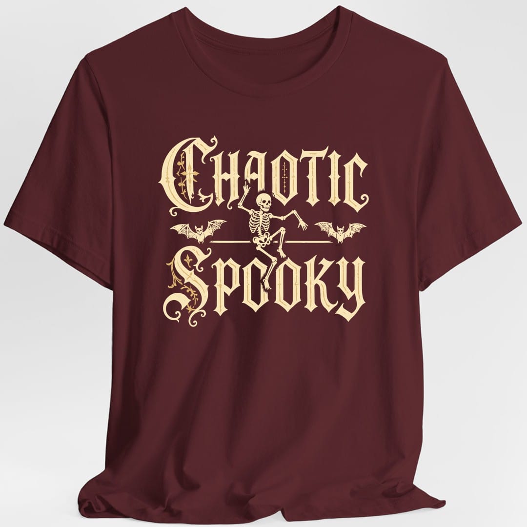 Printify T-Shirt Maroon / S Chaotic Spooky Skeleton T-Shirt