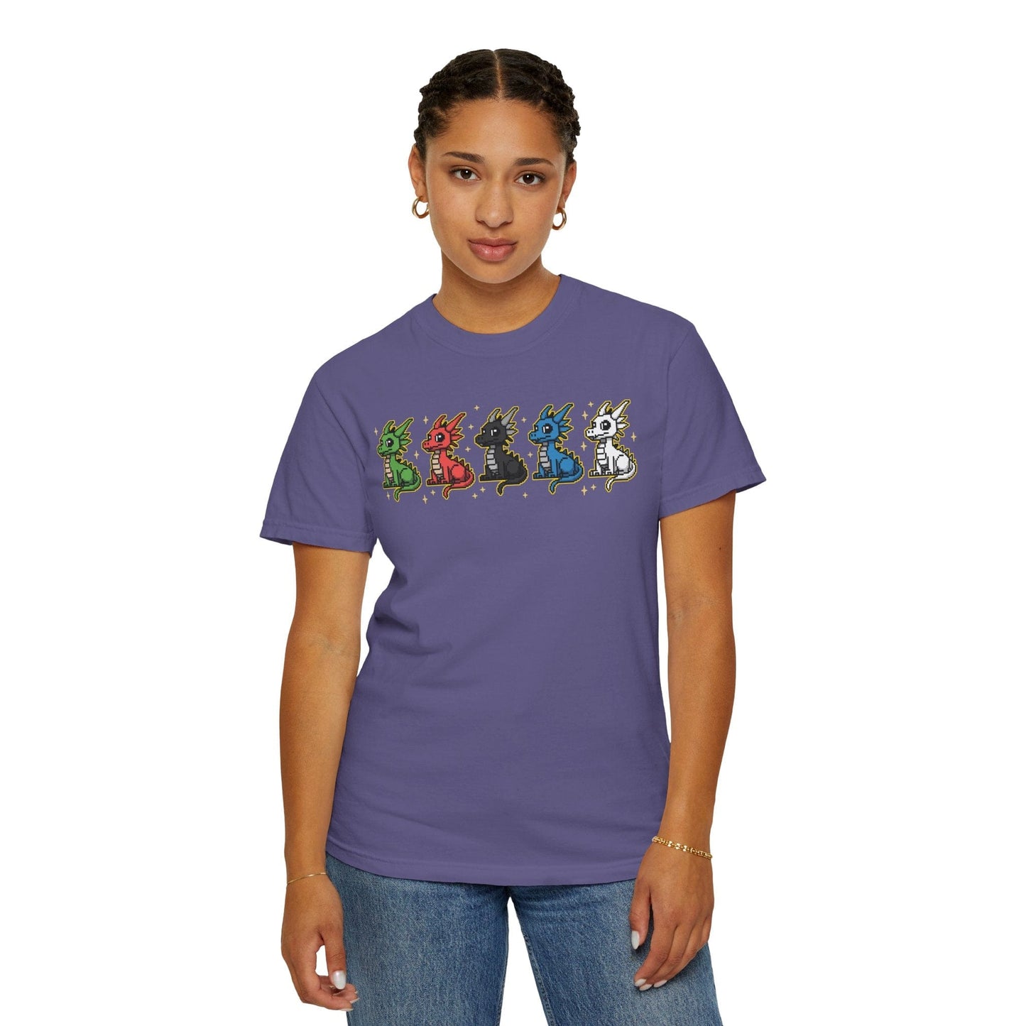 Printify T-Shirt Chromatic Dragons Pixel Art T-shirt - Comfort Colors