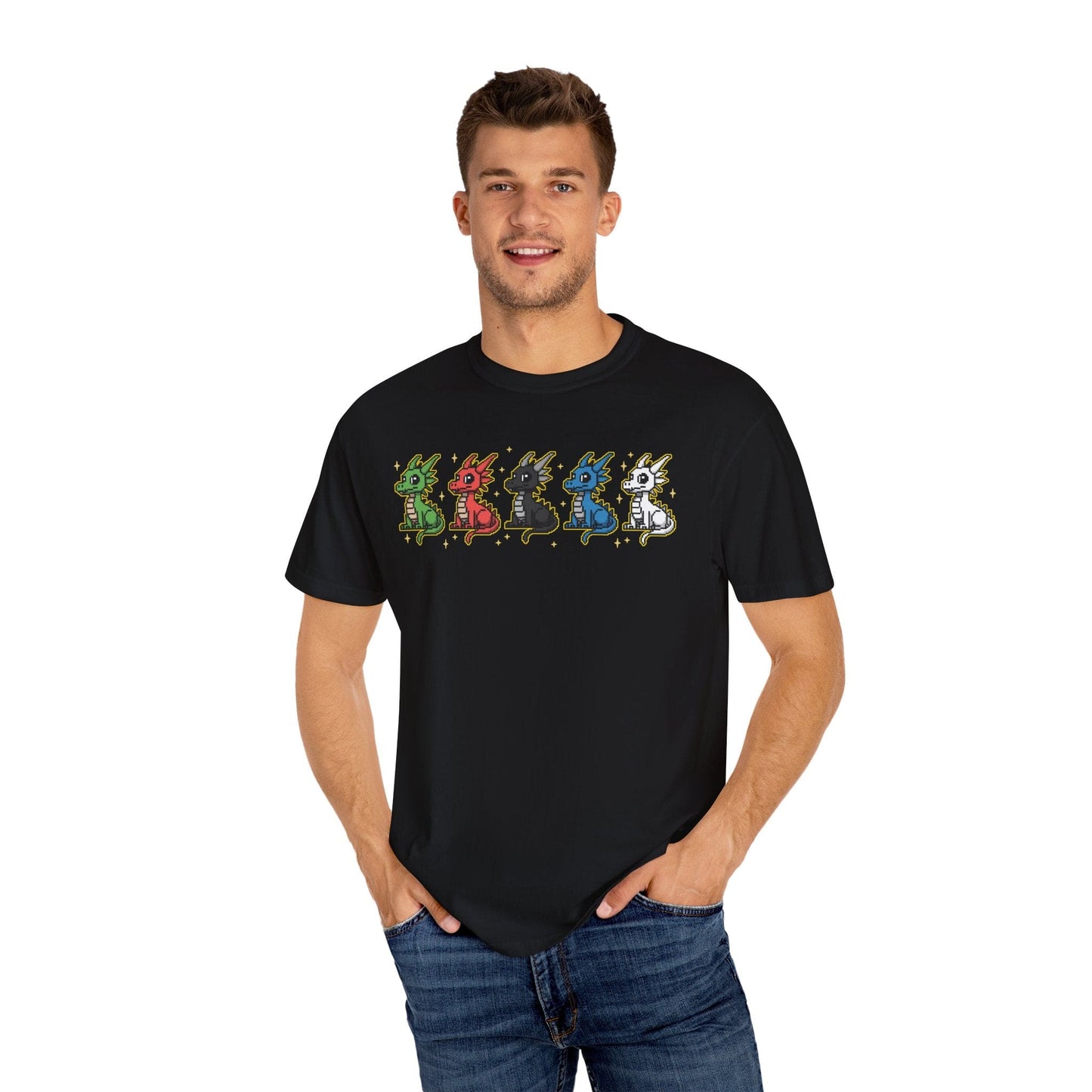 Printify T-Shirt Chromatic Dragons Pixel Art T-shirt - Comfort Colors