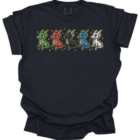 Printify T-Shirt Chromatic Dragons Pixel Art T-shirt - Comfort Colors