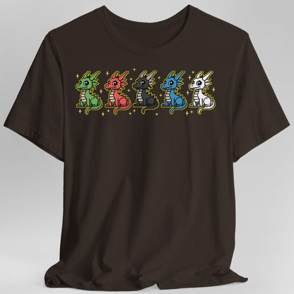 Printify T-Shirt Dark Chocolate / S Chromatic Dragons Pixel Art T-shirt