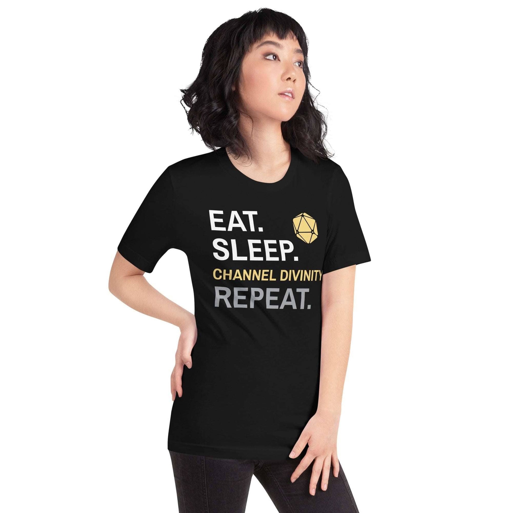 Printify T-Shirt Cleric T-Shirt – 'Eat, Sleep, Channel Divinity, Repeat'