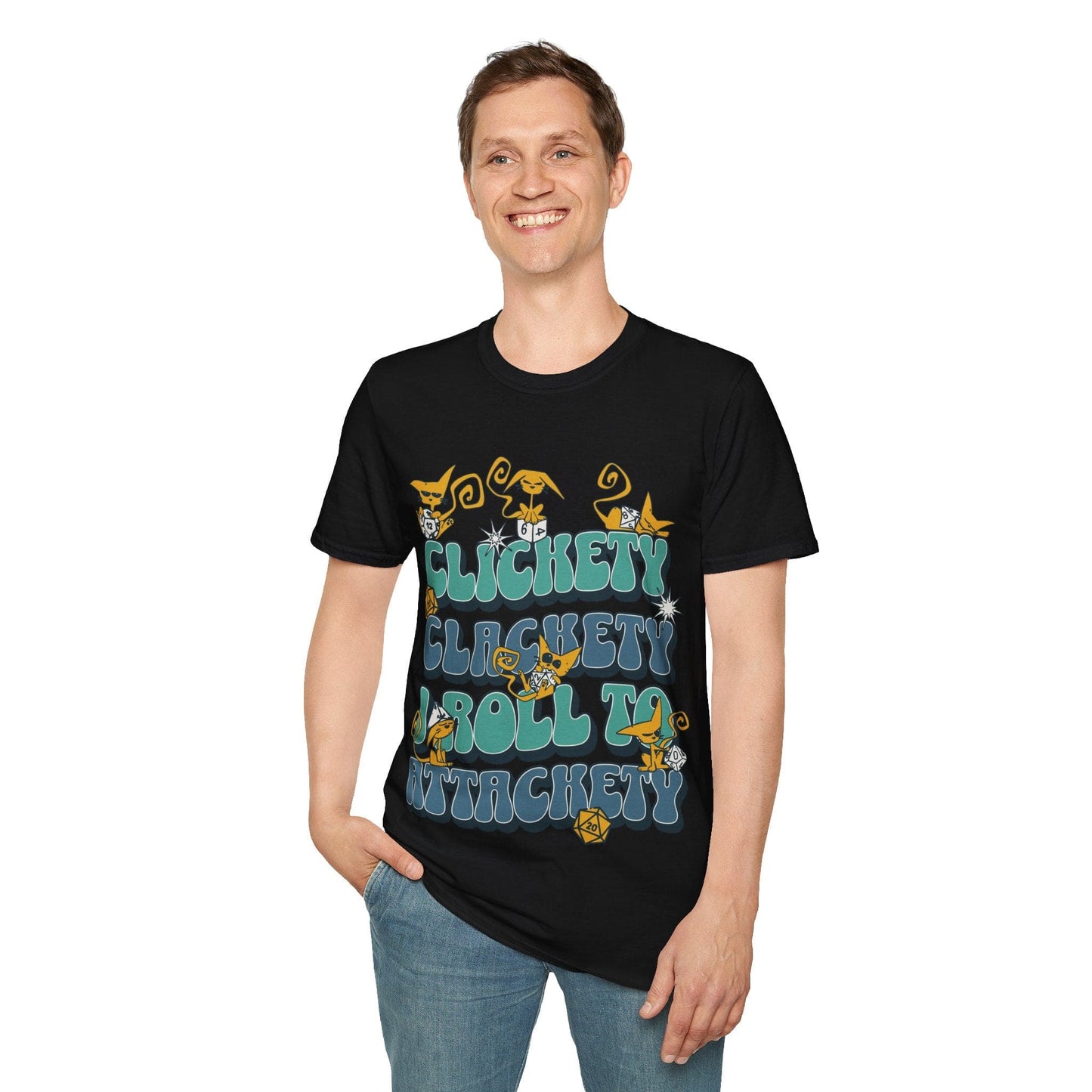 Printify T-Shirt Clickety Clackety I Roll To Attackety Cat Dice T-Shirt