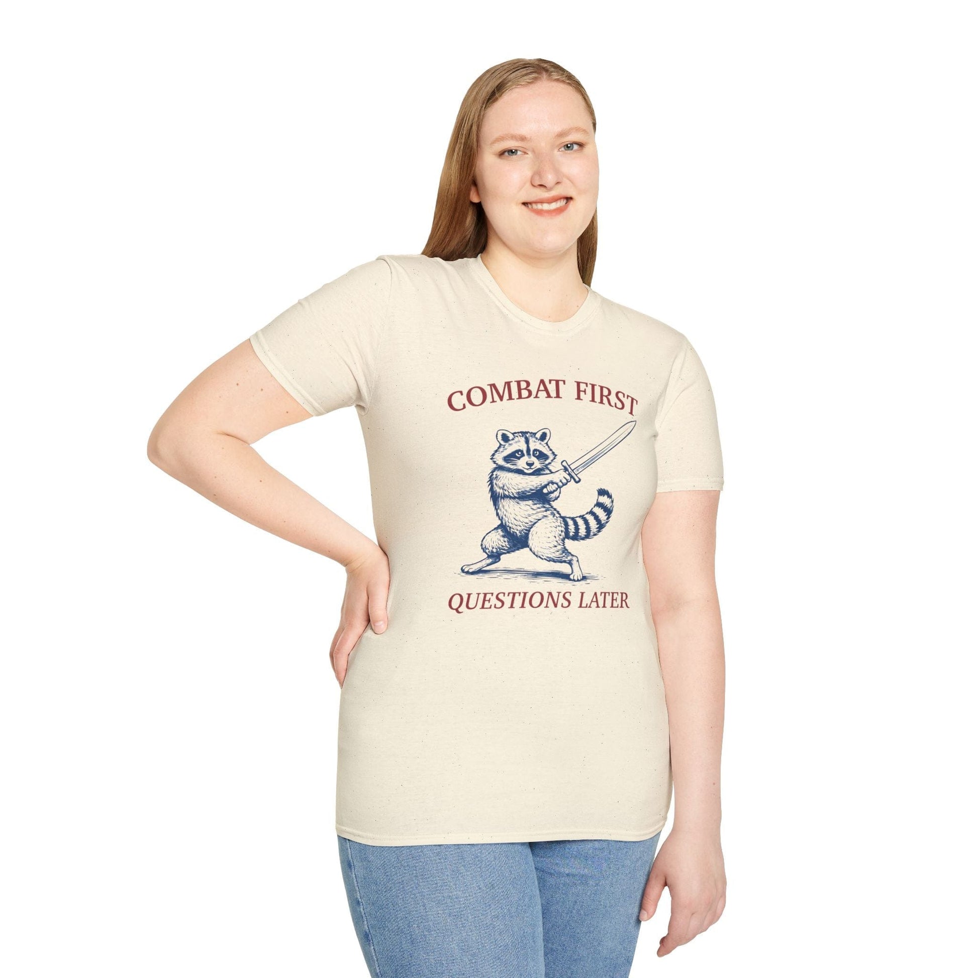 Printify T-Shirt Combat First Questions Later T-Shirt