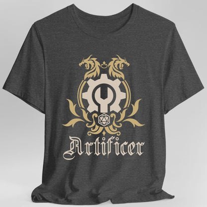 The same Artificer class emblem design, on a dark heather t-shirt.
