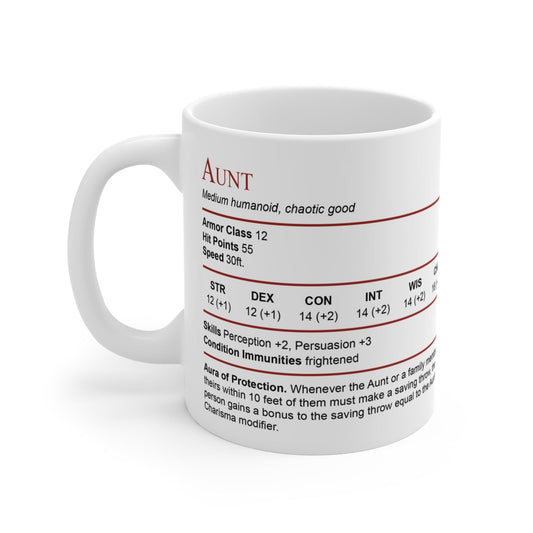 Printify Mug 11oz D&D Aunt Stat Block Mug Gift