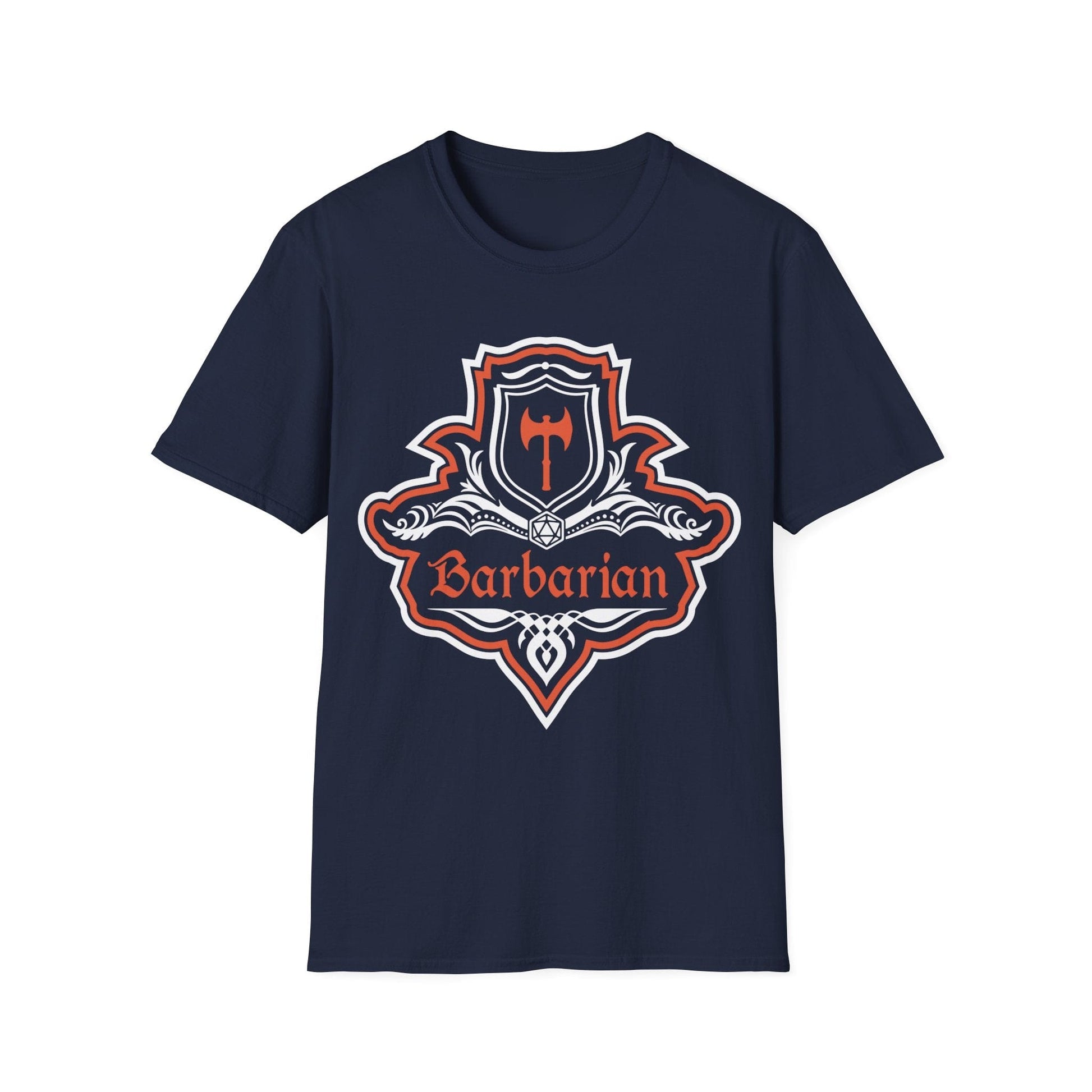 Printify T-Shirt Navy / S D&D Barbarian Class Fancy Emblem T-Shirt