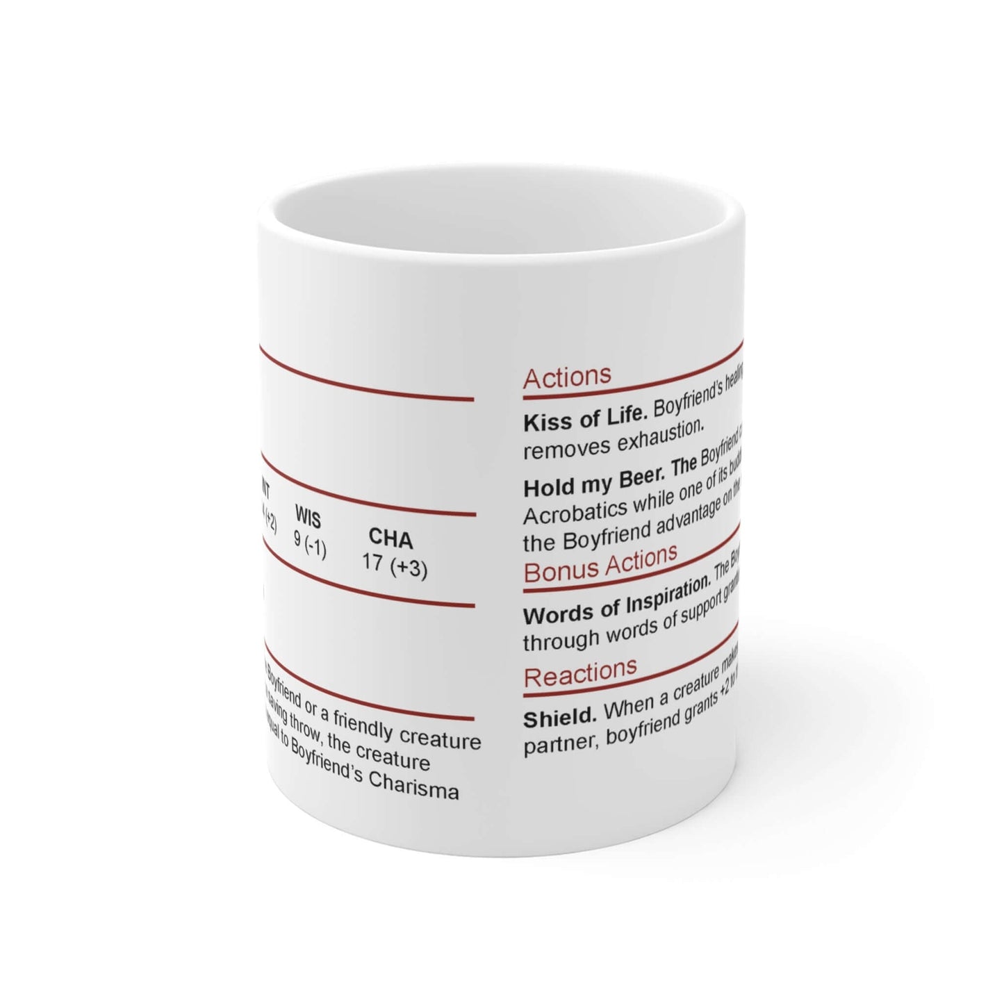 Printify Mug 11oz D&D Boyfriend Stat Block Mug