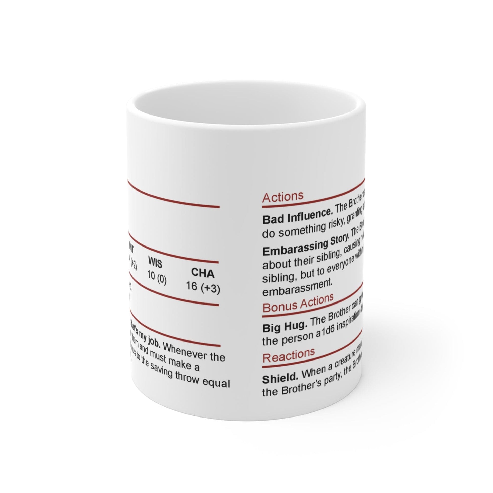 Printify Mug 11oz D&D Brother Stat Block Mug Gift