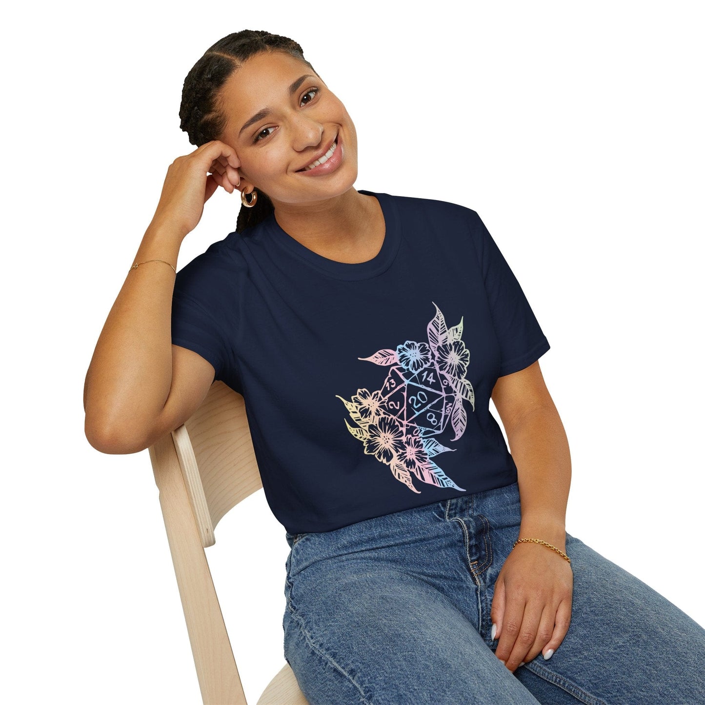 Printify T-Shirt D&D D20 Dice Flower T-Shirt