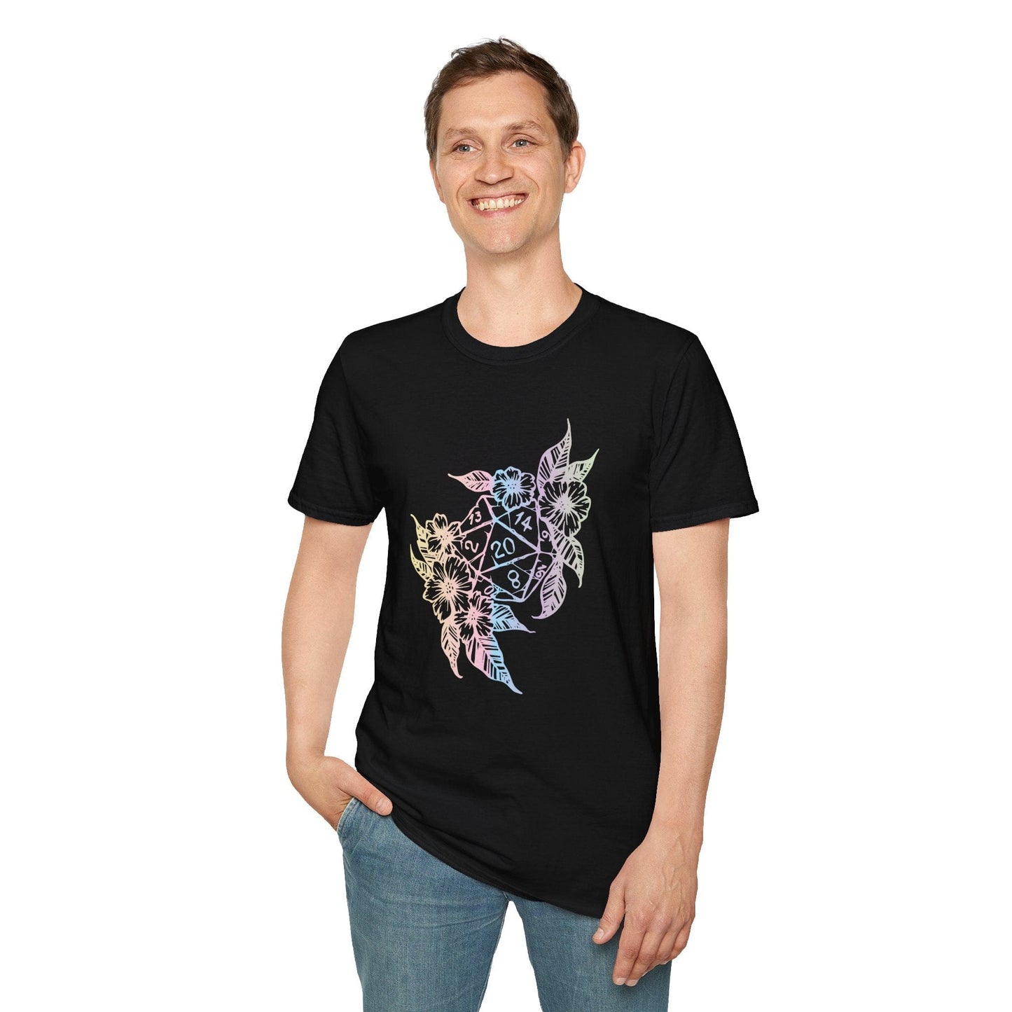 Printify T-Shirt D&D D20 Dice Flower T-Shirt