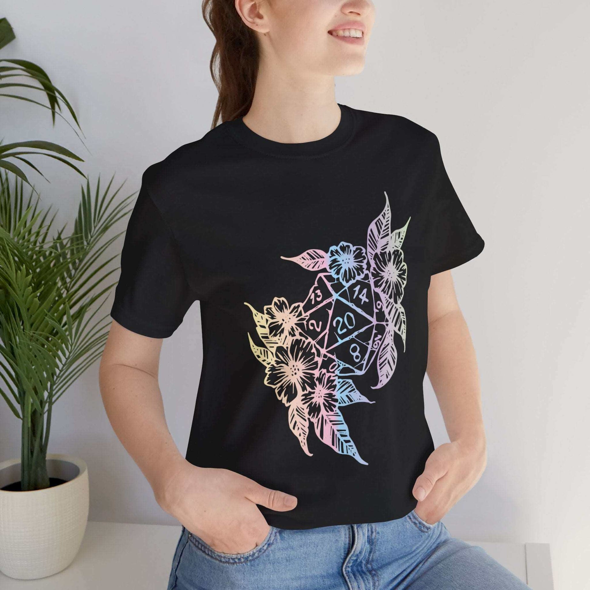 Printify T-Shirt D&D D20 Dice Flower T-Shirt