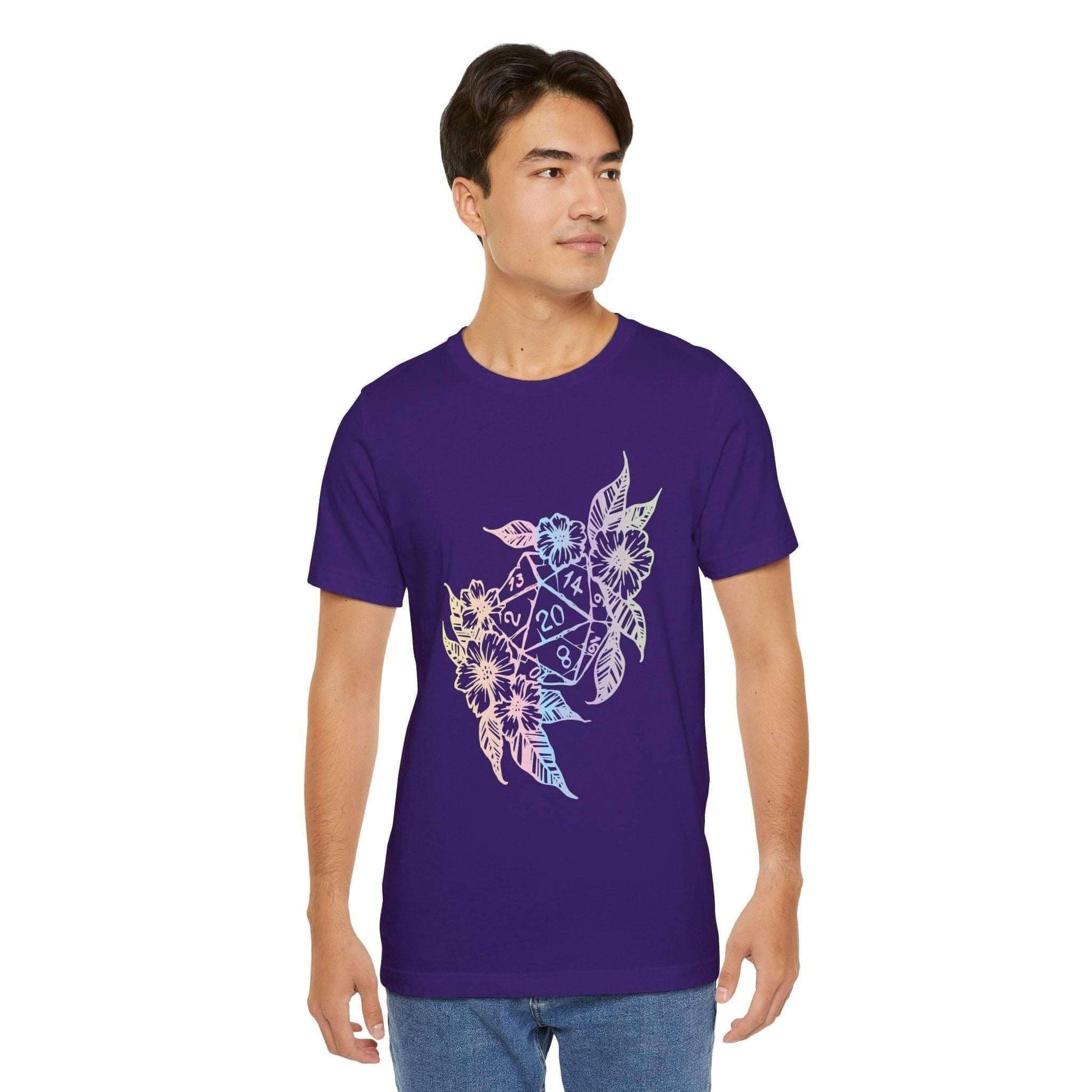 Printify T-Shirt D&D D20 Dice Flower T-Shirt