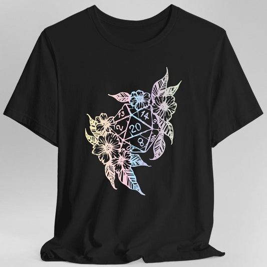 Printify T-Shirt Black / S D&D D20 Dice Flower T-Shirt