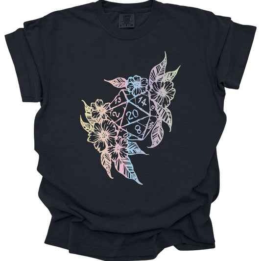Printify T-Shirt Black / S D&D D20 Dice Flower T-Shirt - Comfort Colors