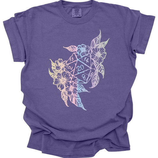 Printify T-Shirt Grape / S D&D D20 Dice Flower T-Shirt - Comfort Colors