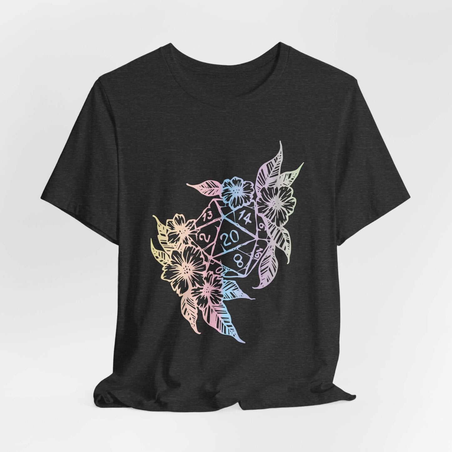 Printify T-Shirt Dark Grey Heather / S D&D D20 Dice Flower T-Shirt