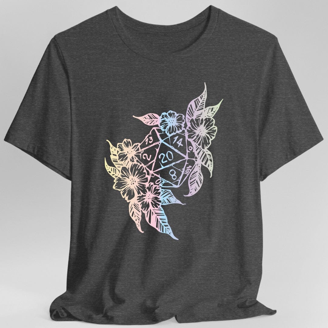 Printify T-Shirt Dark Heather / S D&D D20 Dice Flower T-Shirt
