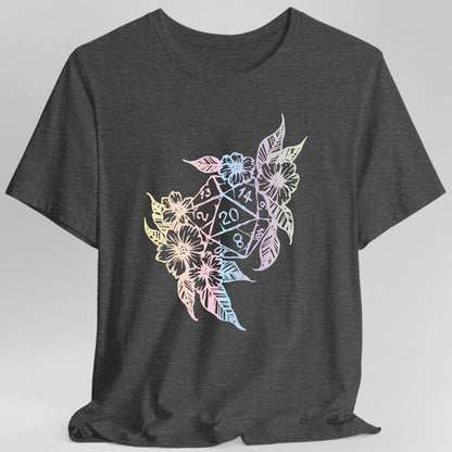 Printify T-Shirt Dark Heather / S D&D D20 Dice Flower T-Shirt