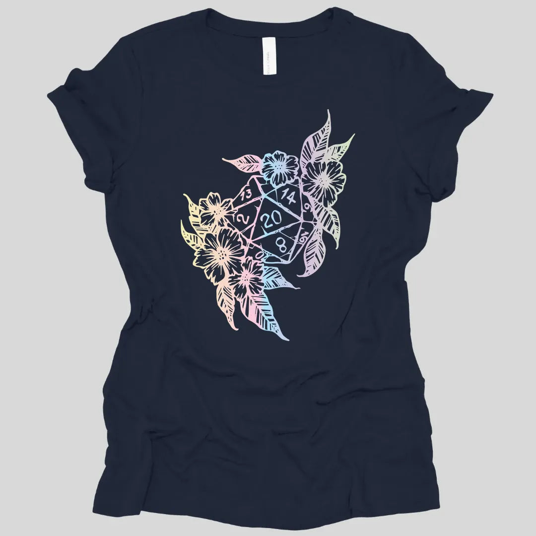 Printify T-Shirt Navy / S D&D D20 Dice Flower Women's T-shirt