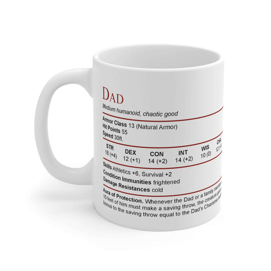 Printify Mug 11oz D&D Dad Mug with Stat Block