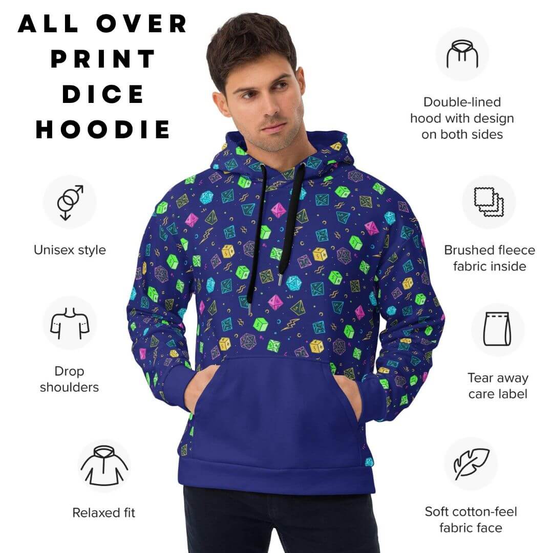 Sunburst RPG All Over Prints D&D Dice Pattern Hoodie