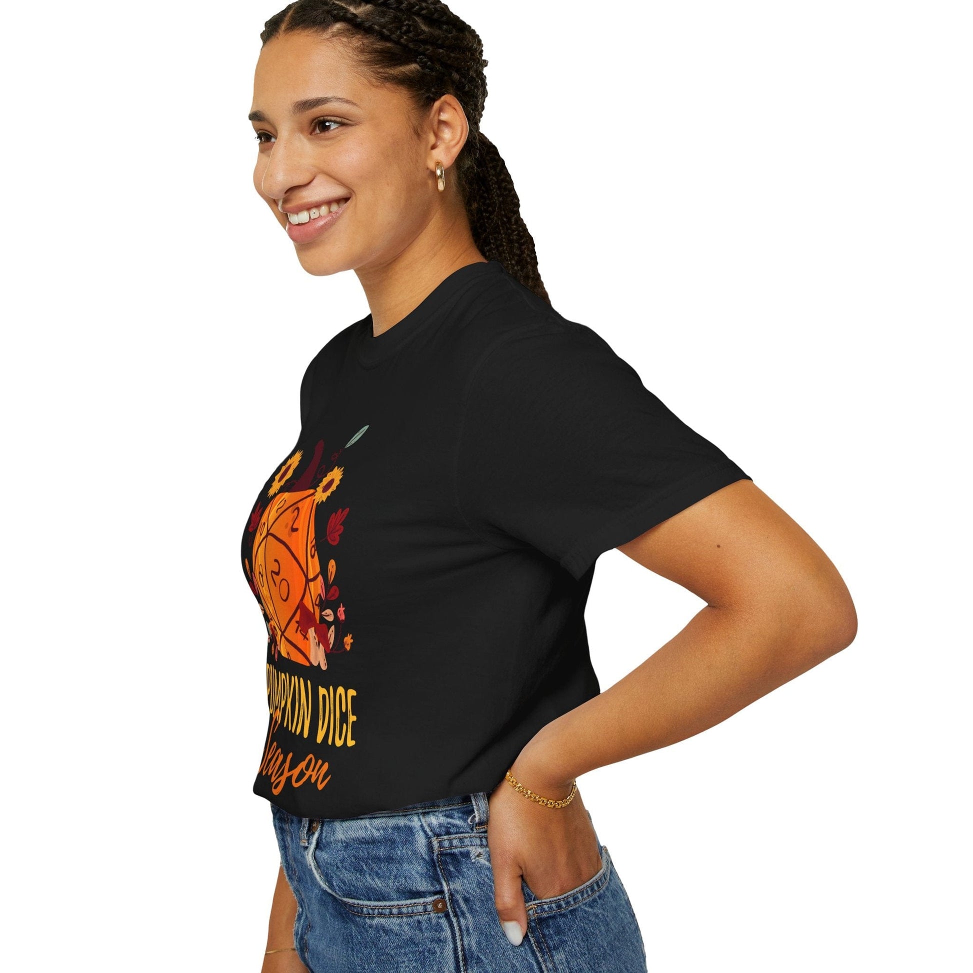 Printify T-Shirt D&D Fall D20 Pumpkin Dice Season T-Shirt - Comfort Colors