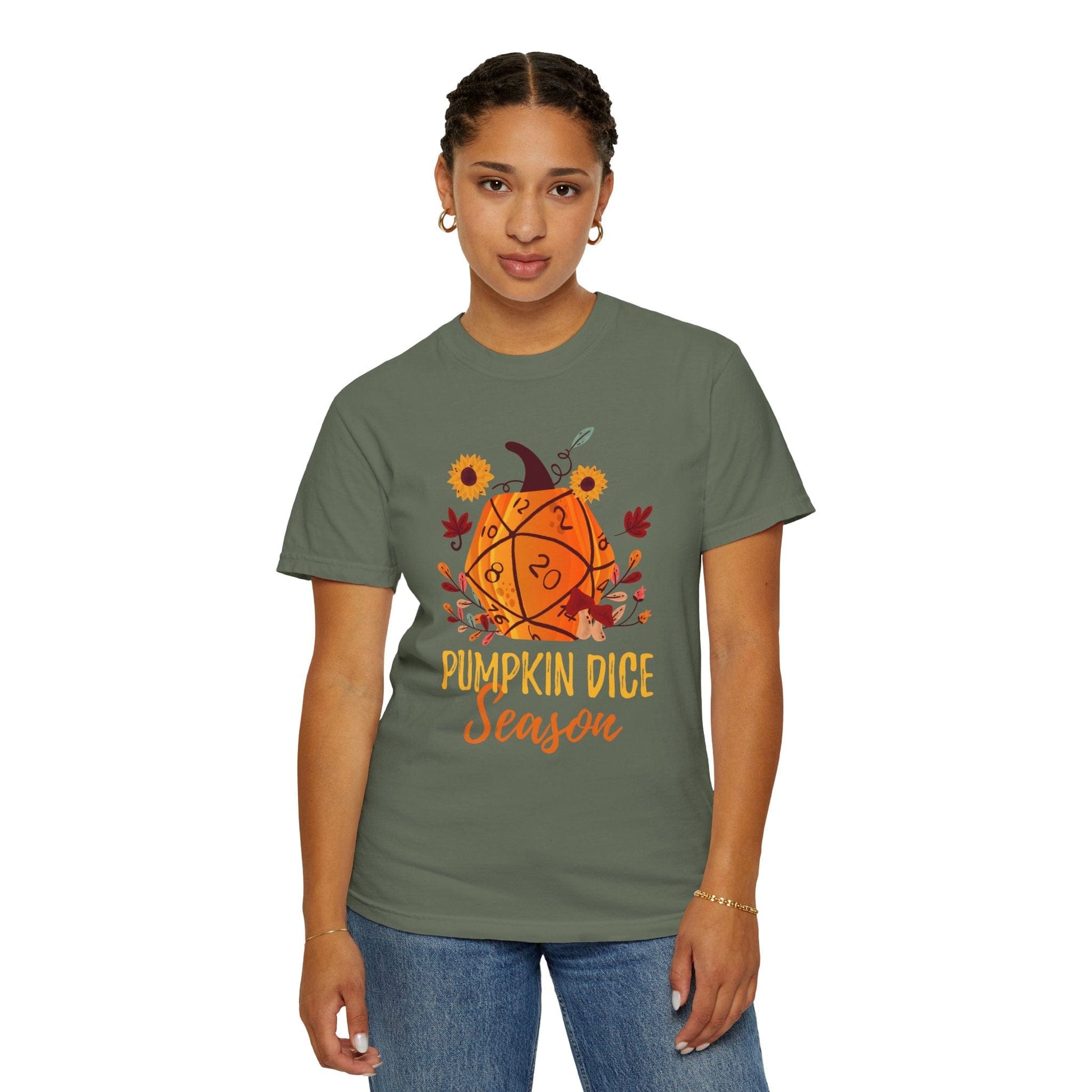 Printify T-Shirt D&D Fall D20 Pumpkin Dice Season T-Shirt - Comfort Colors