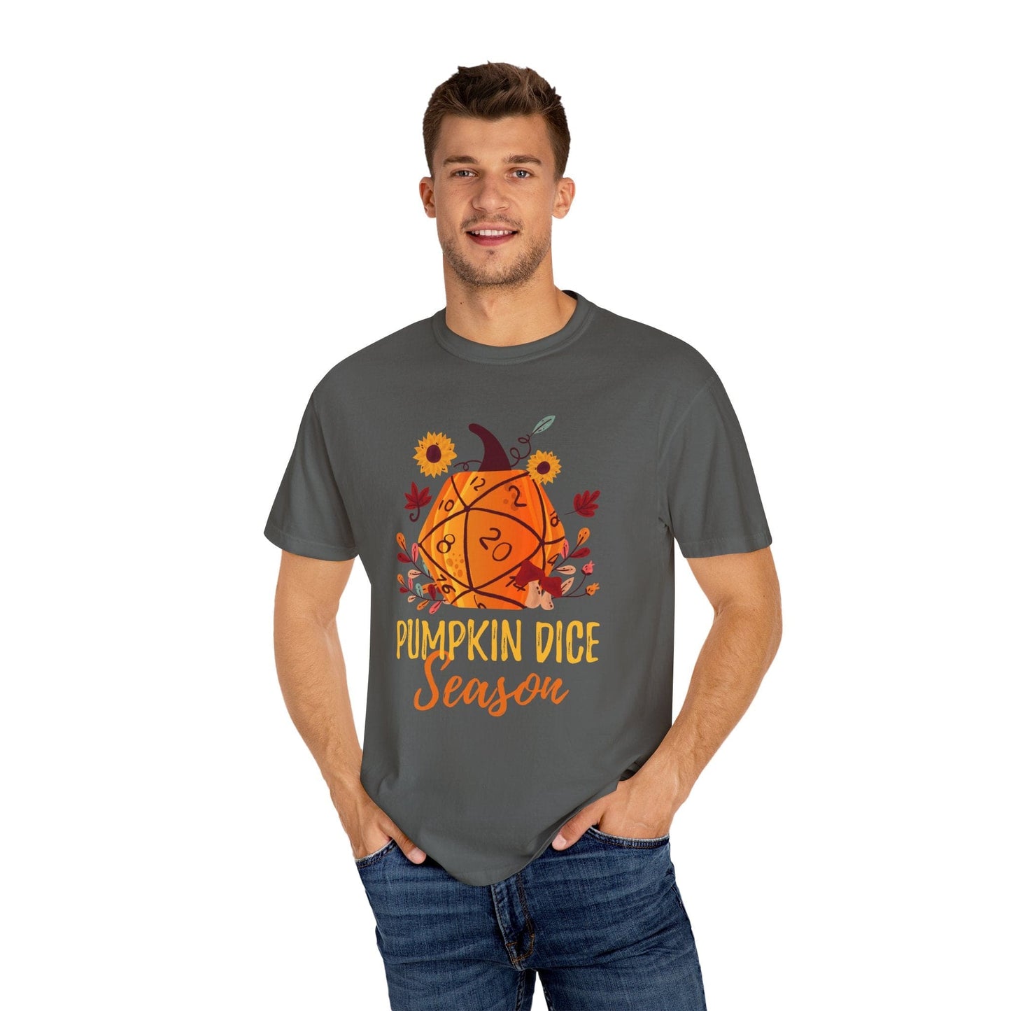 Printify T-Shirt D&D Fall D20 Pumpkin Dice Season T-Shirt - Comfort Colors