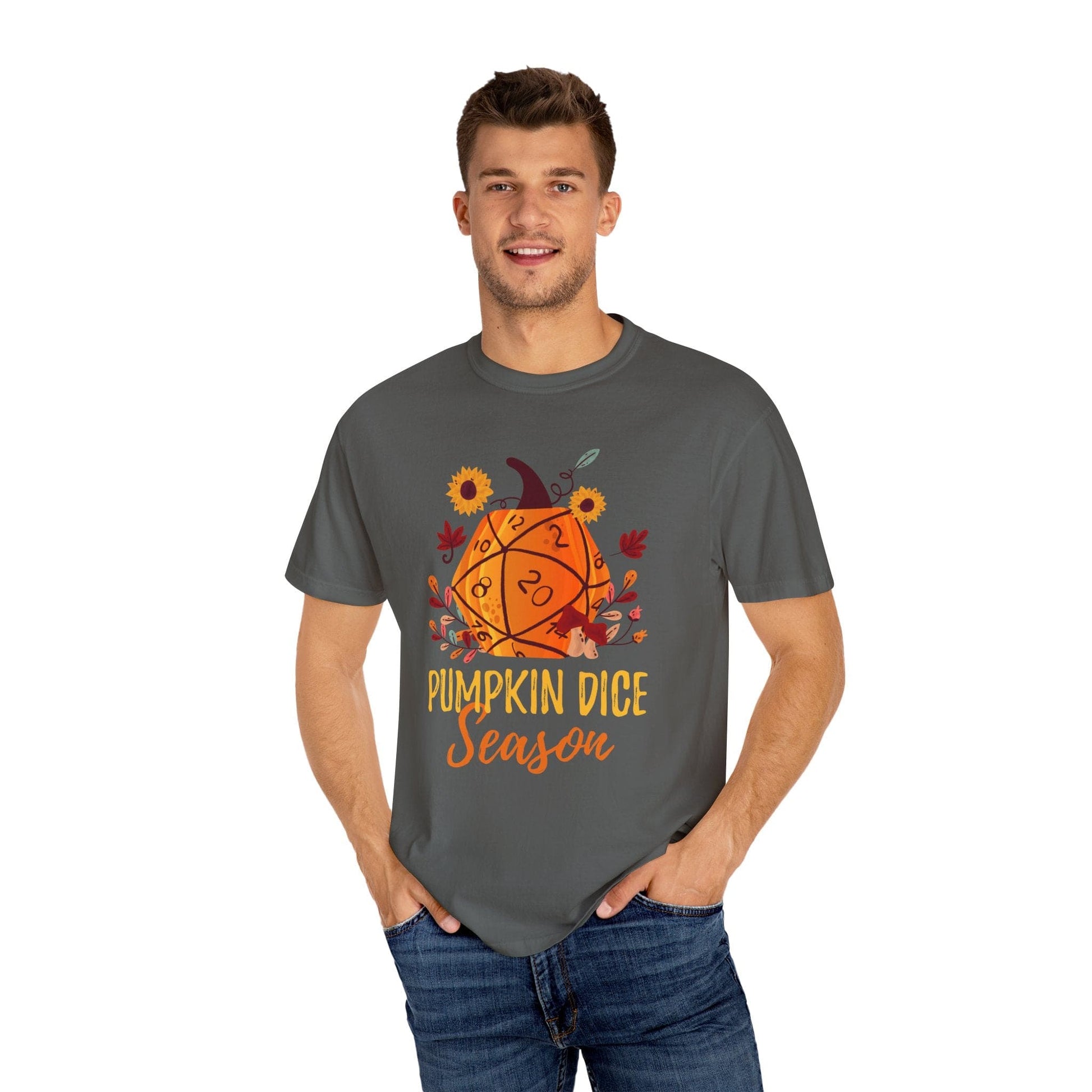 Printify T-Shirt D&D Fall D20 Pumpkin Dice Season T-Shirt - Comfort Colors