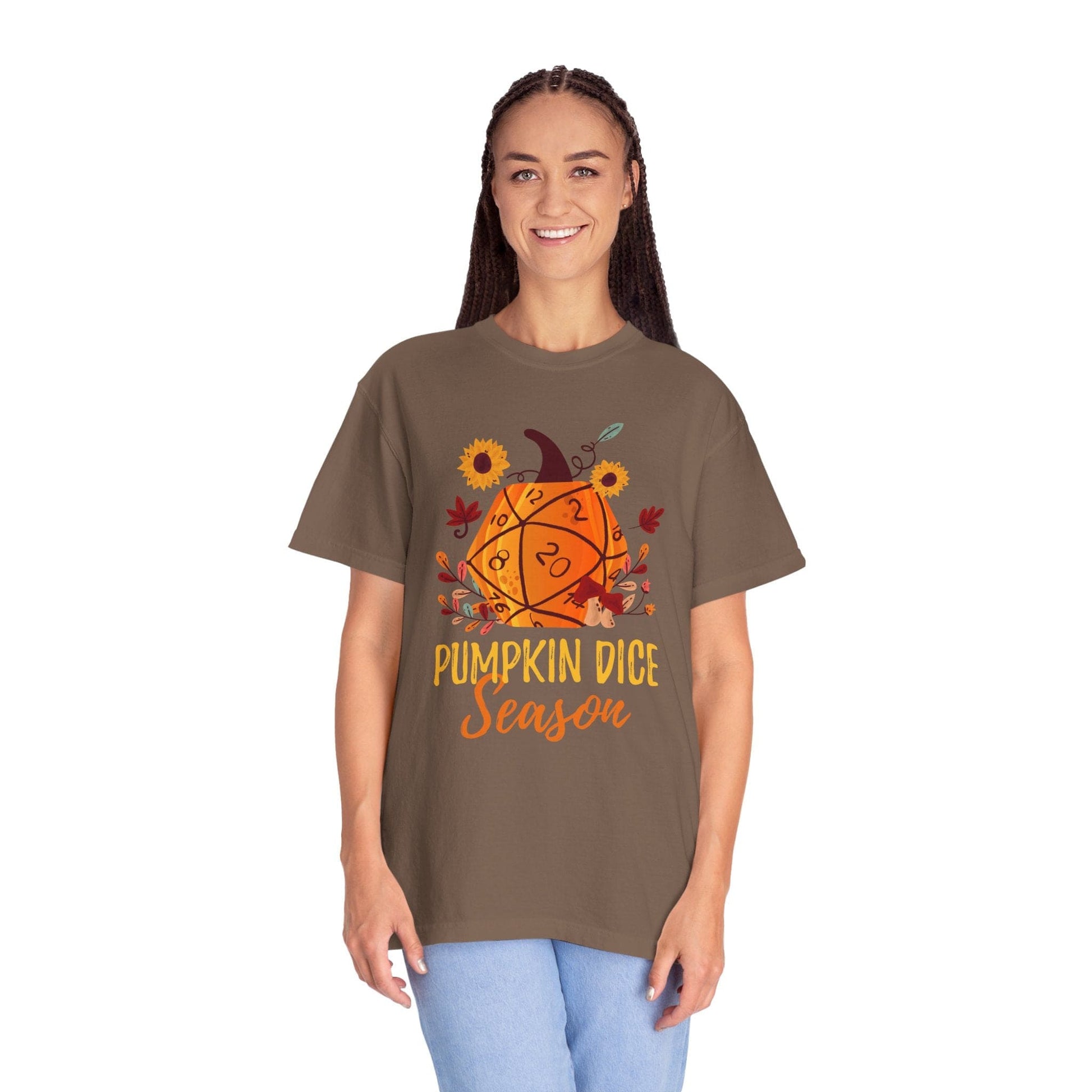 Printify T-Shirt D&D Fall D20 Pumpkin Dice Season T-Shirt - Comfort Colors