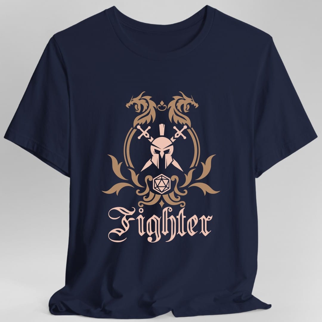 The same Fighter class emblem design, on a navy t-shirt.