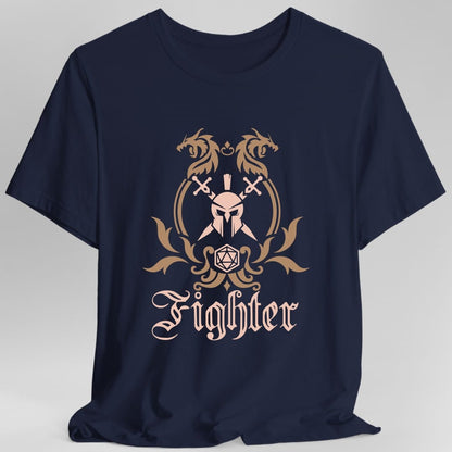 The same Fighter class emblem design, on a navy t-shirt.