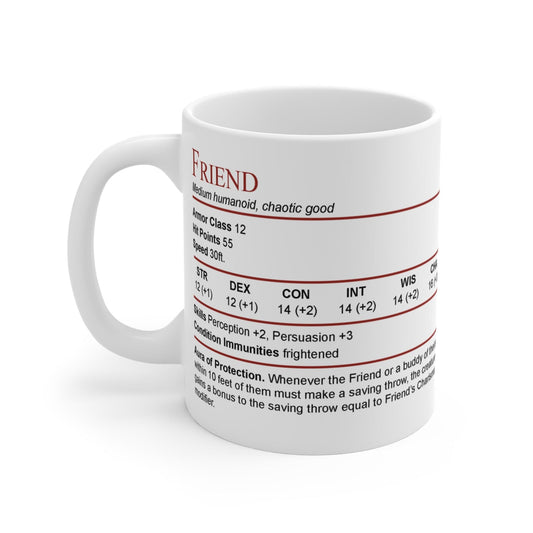 Printify Mug 11oz D&D Friend Stat Block Mug
