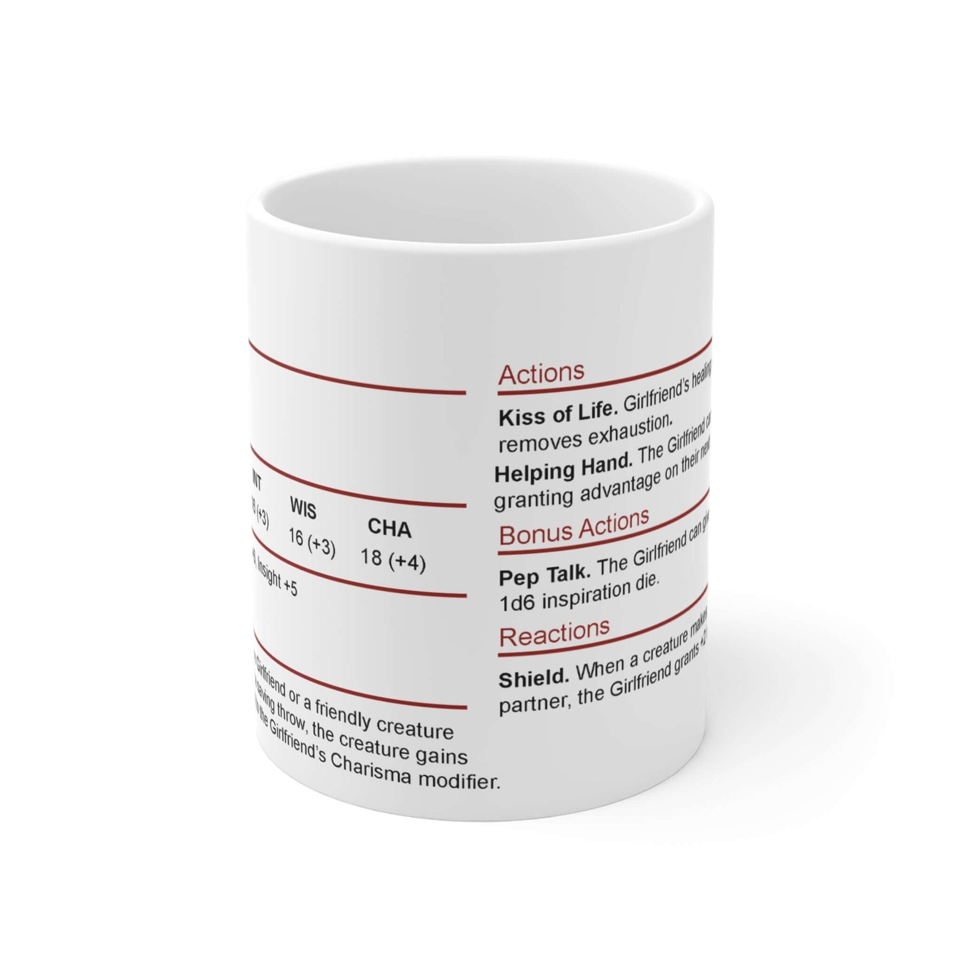 Printify Mug 11oz D&D Girlfriend Stat Block Mug