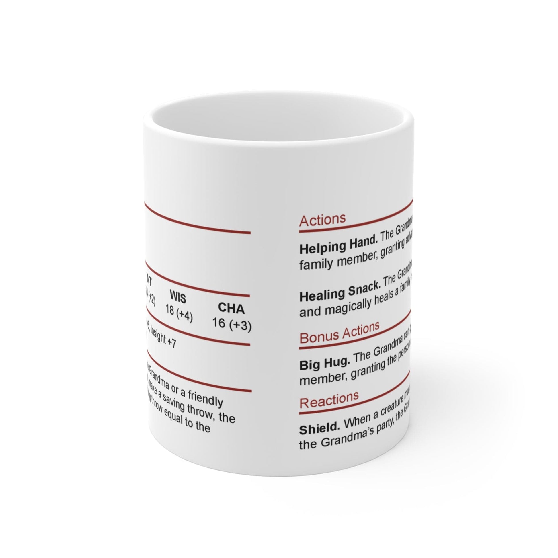 Printify Mug 11oz D&D Grandma Stat Block Mug