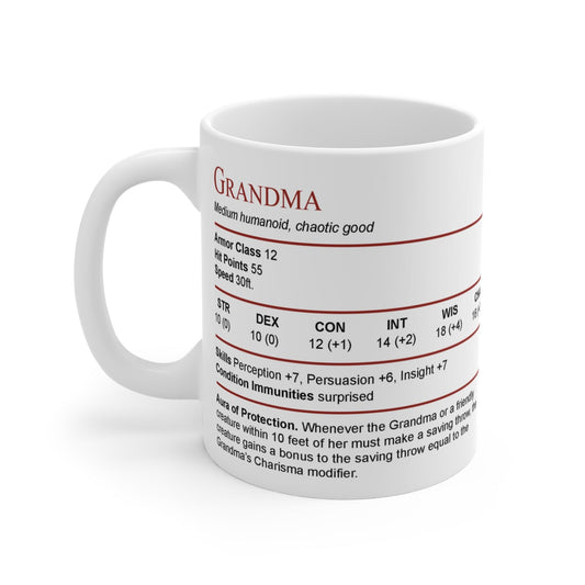 Printify Mug 11oz D&D Grandma Stat Block Mug